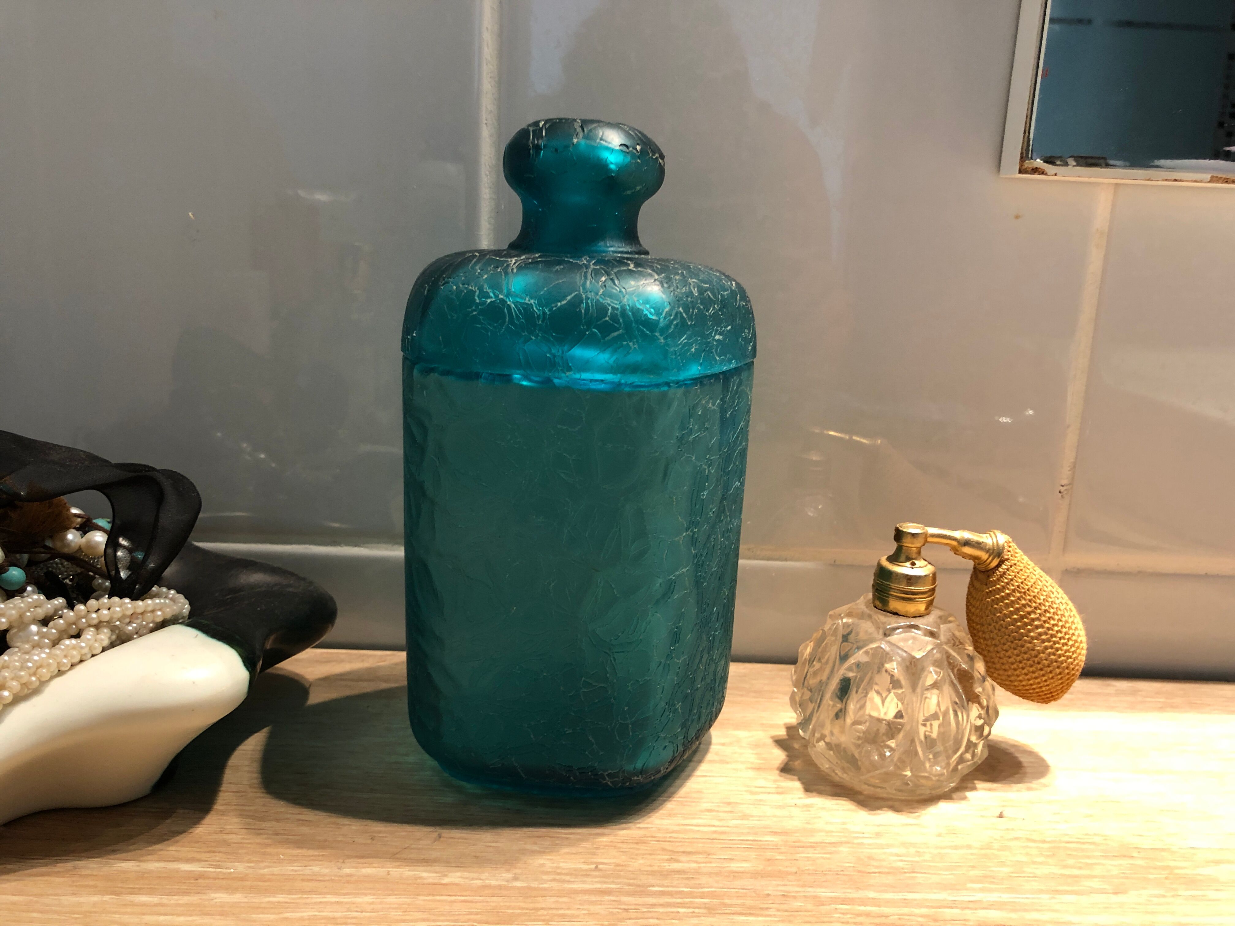 Marcel Franck cotton pot in blue glass 40s