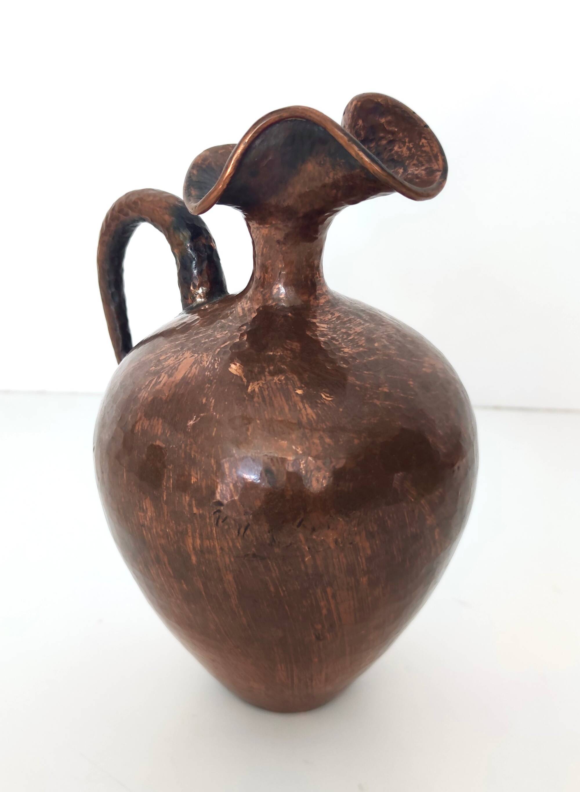 Small Vintage Embossed Copper Pitcher Vase by Egidio Casagrande, Italy