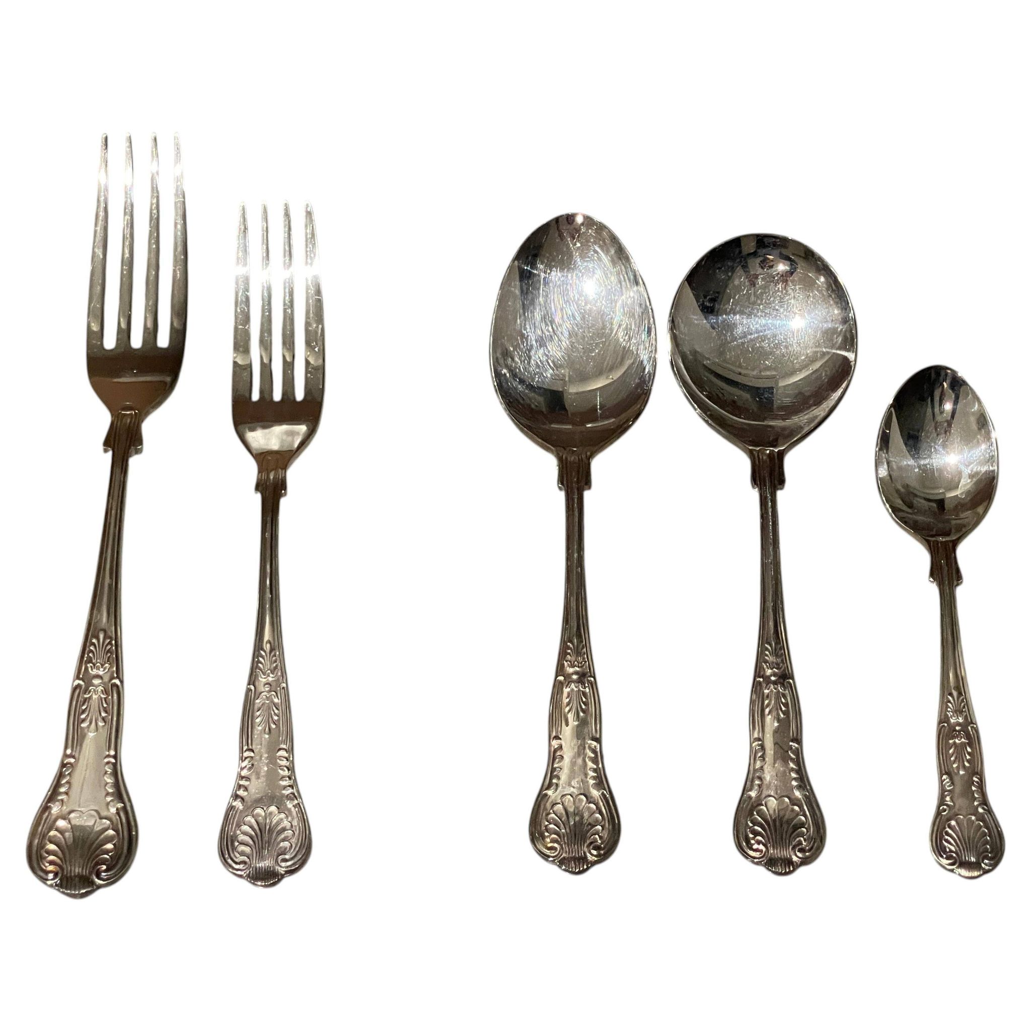 Table cutlery (knife and fork) silver-plated, set of 37 pieces, England, vintage Art Deco