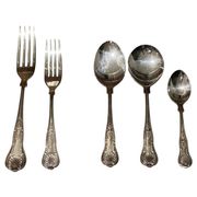 Table cutlery (knife and fork) silver-plated, set of 37 pieces, England, vintage Art Deco