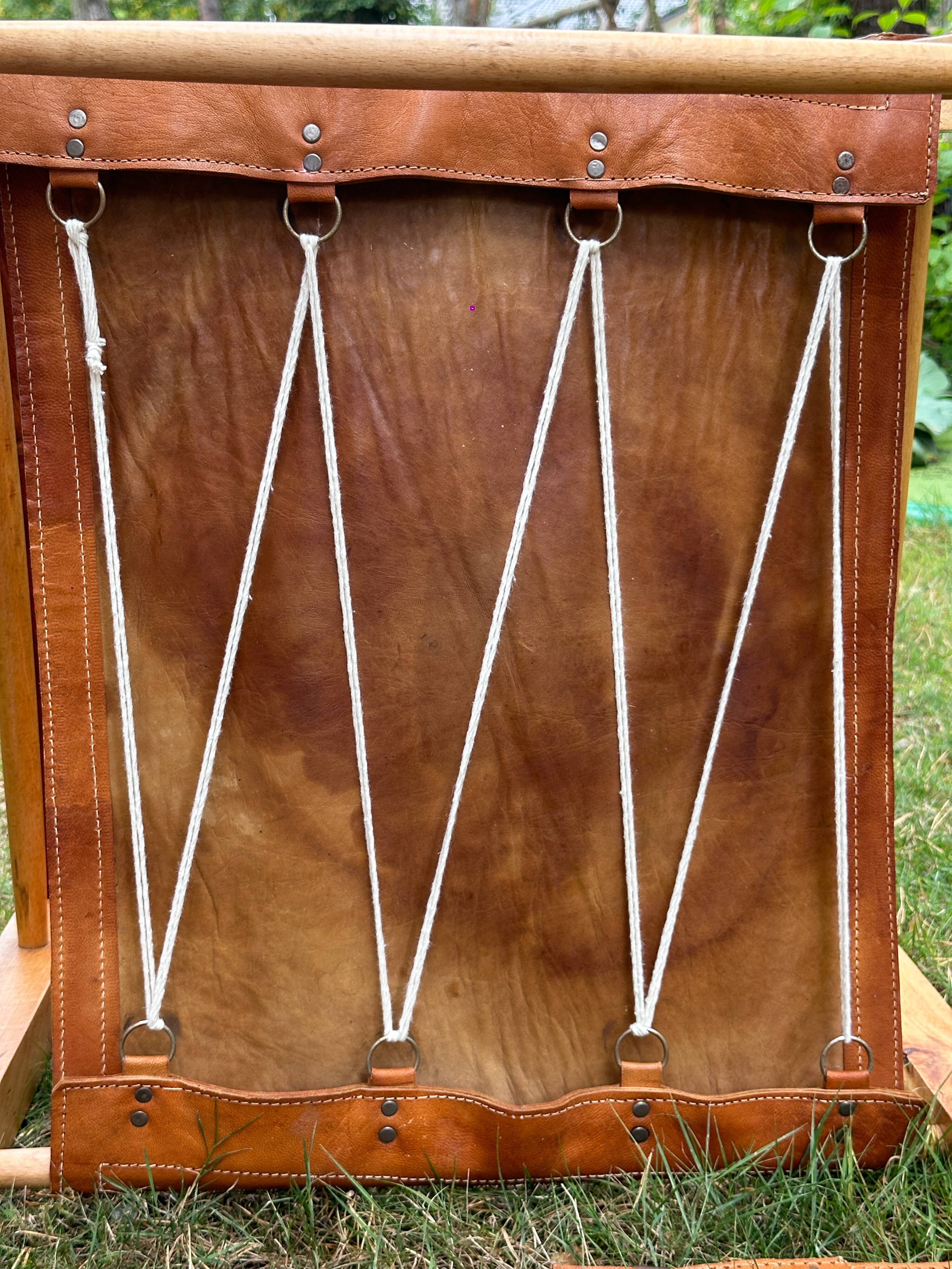 A pair of Danish beechwood and leather Safari armchairs - 1960