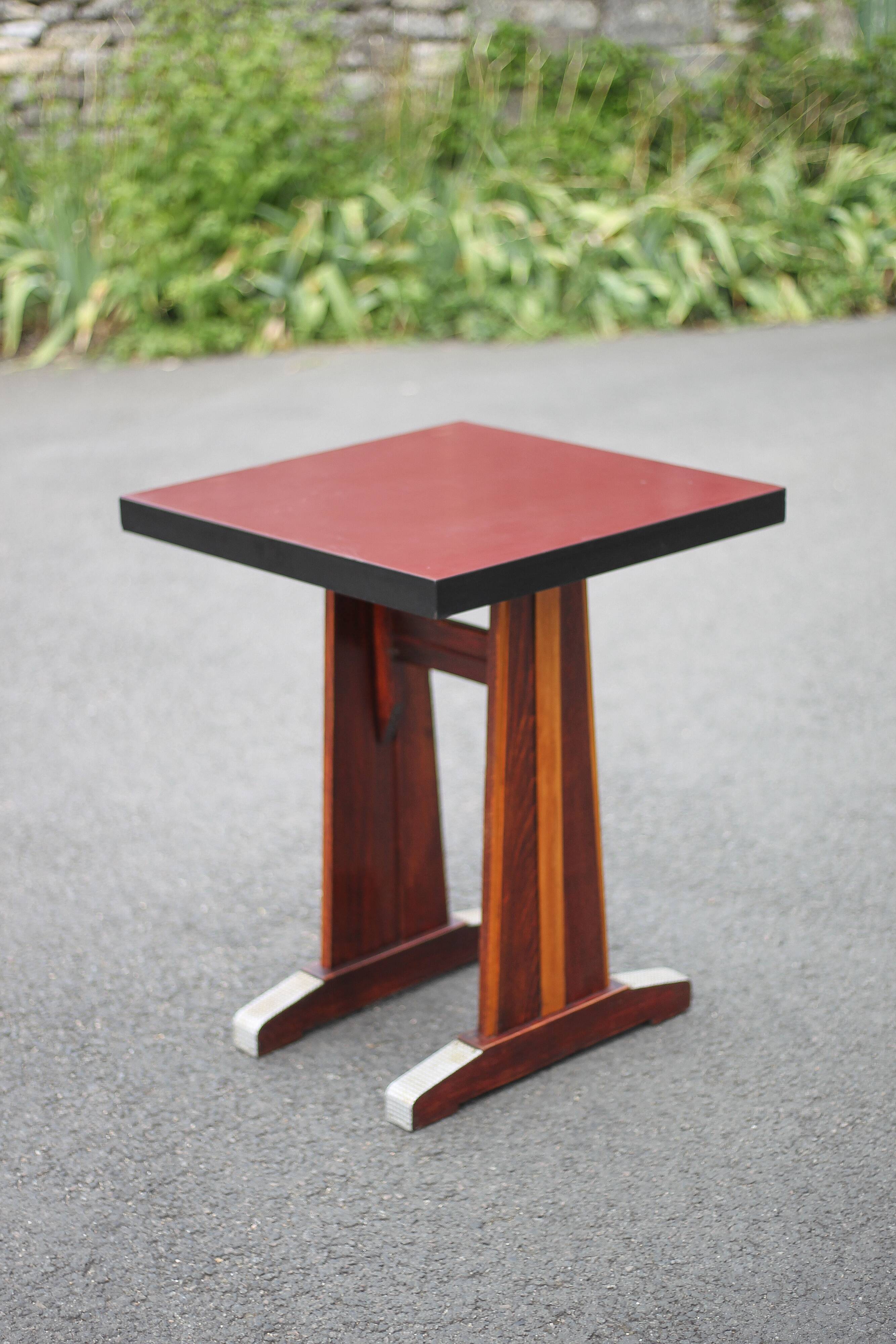 Vintage formica bistro table, wooden base side table