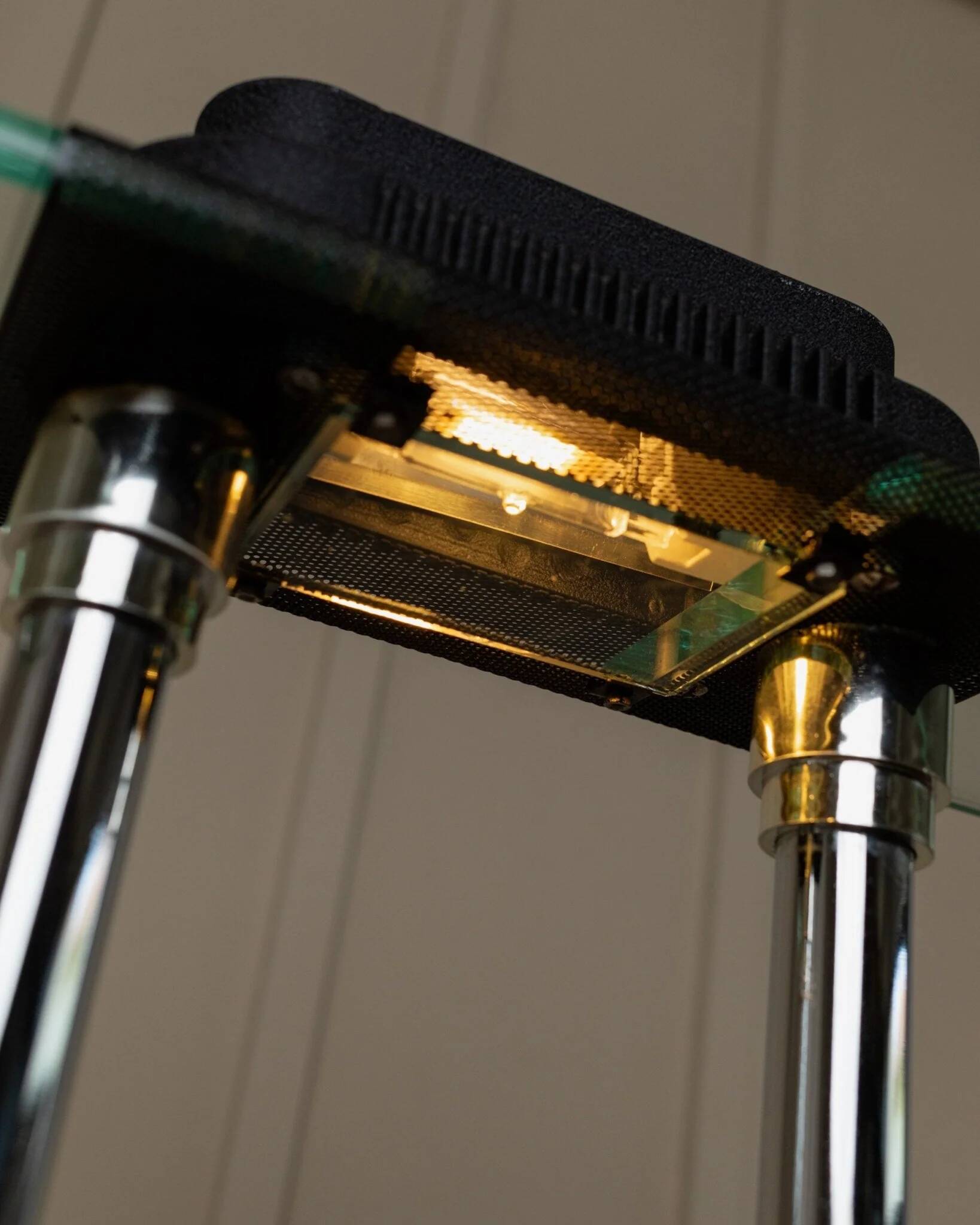 Vintage black metal and glass table lamp Bankers by Robert Sonneman for Georges Kovacs, Memphis Design 1980s