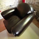 Pair of brown leather club armchairs