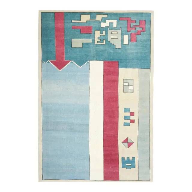 Vintage Turkish Oushak handmade wool cotton blue area rug 204x304