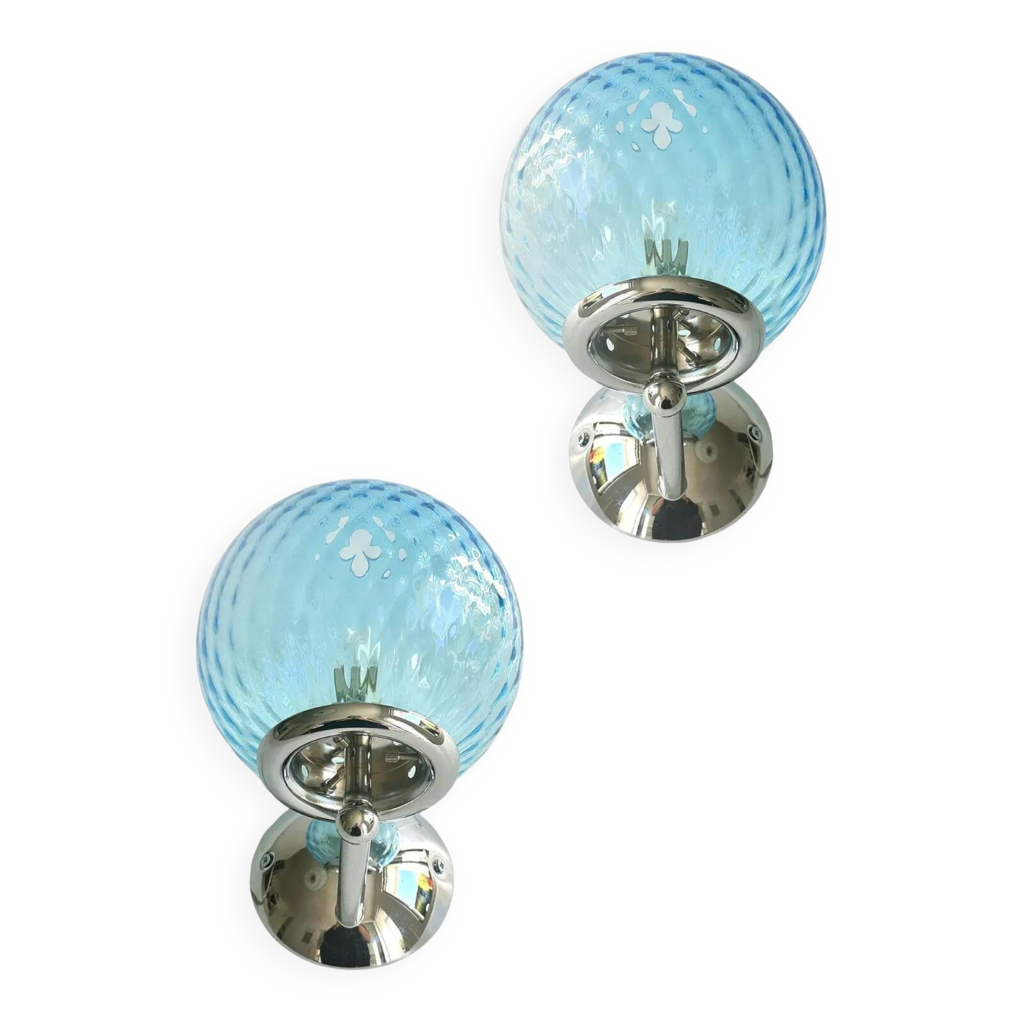 Sculptural Light-Blue “Ballotton” Murano Glass Wall Sconces — Pair