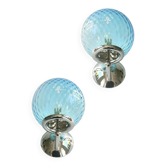Appliques murales sculpturales en verre de Murano "Ballotton" bleu clair — Paire