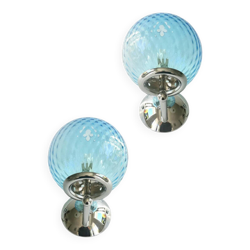 Sculptural Light-Blue “Ballotton” Murano Glass Wall Sconces — Pair