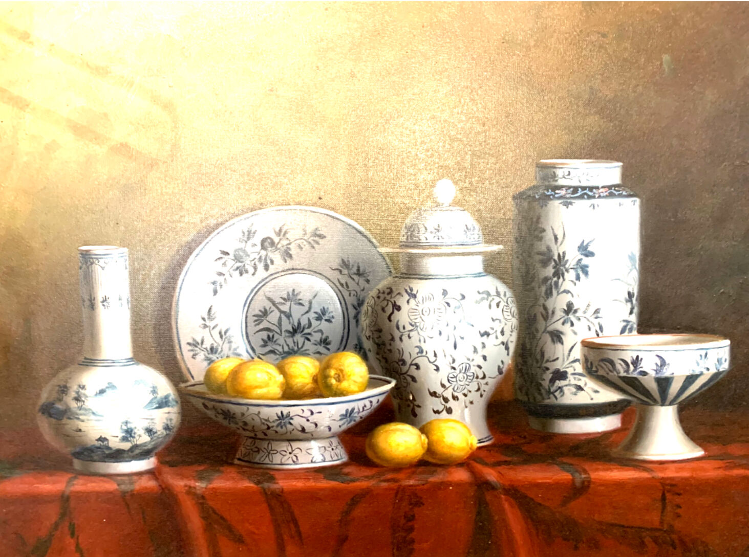 Still life with chinoiseries.oil on canvas framed
