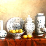 Still life with chinoiseries.oil on canvas framed