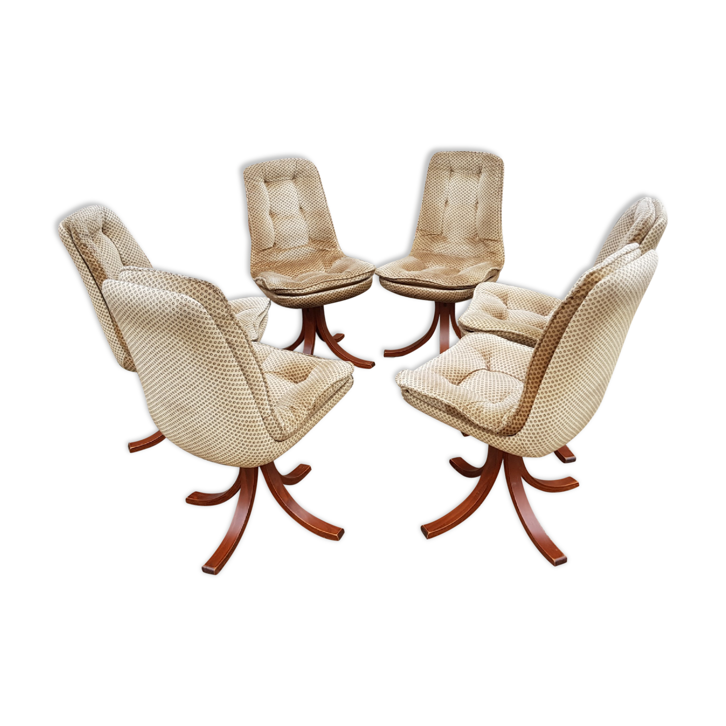 Serie de 6 chaises velours 1970