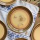 Vintage dinner plates from the 70s, in glazed stoneware, stamped Esso, Set of 6.