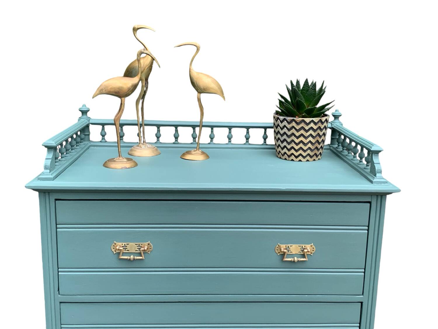 Old grey green high chest of drawers H160