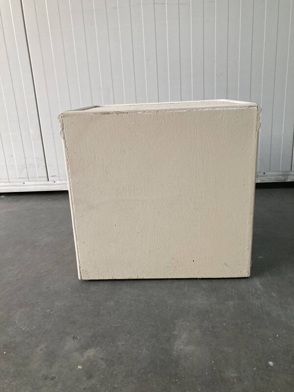 Table de chevet vintage en rotin et bambou blanc cassé, années 70/80