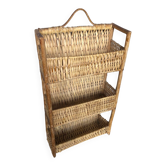 Ancienne etagère à épices rotin osier tressé a suspendre vintage