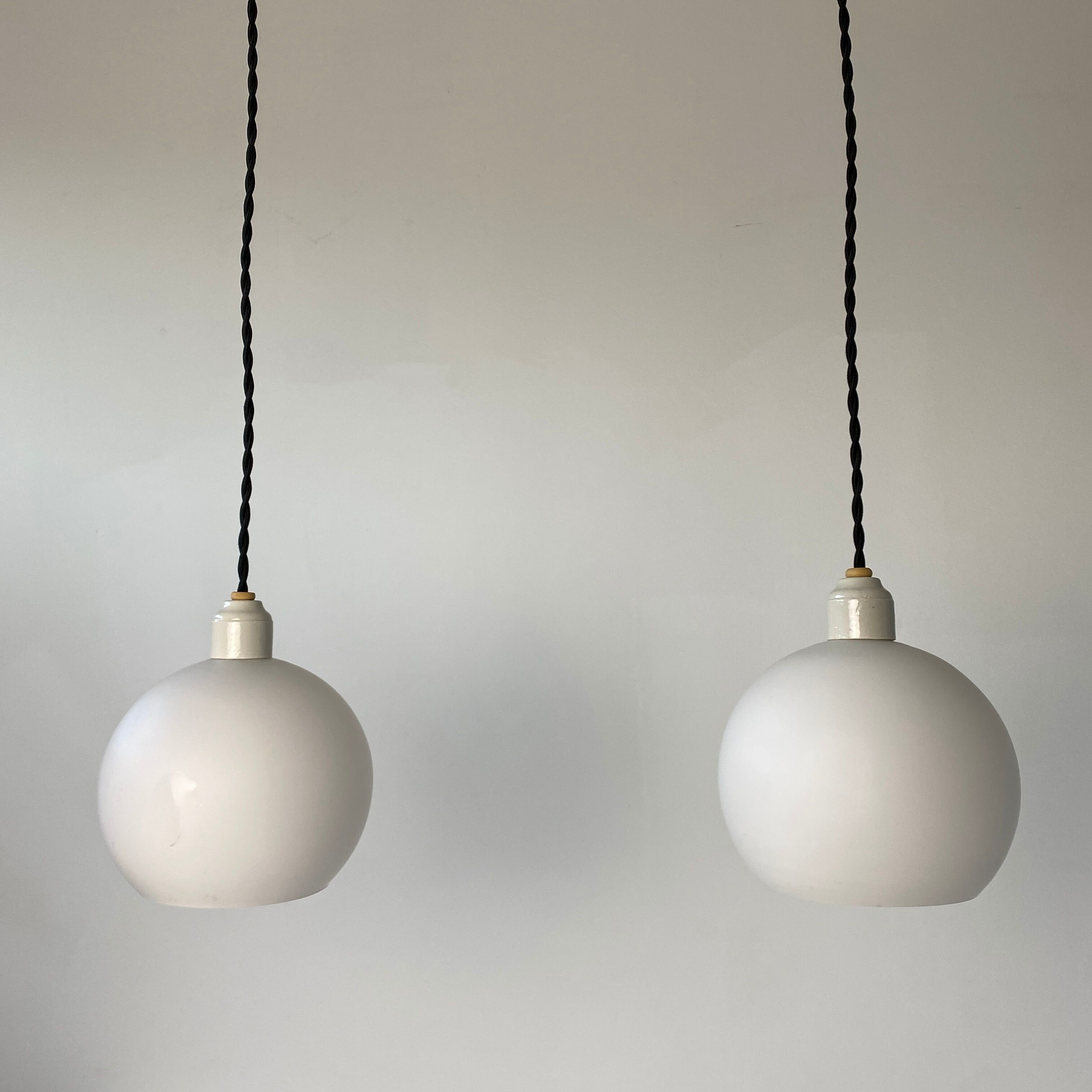 Pair of old pendant lamps in vintage opaline 14cm