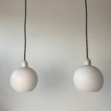 Pair of old pendant lamps in vintage opaline 14cm