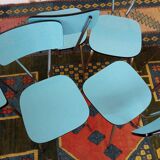 Blue formica chairs and stools