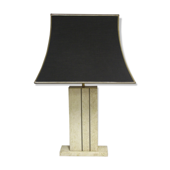 Lampe de table en travertin et laiton, 1970's