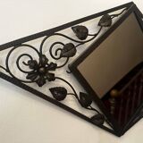 miroir art déco fer forgé orné de feuilles forme losange 80 / 40 cm