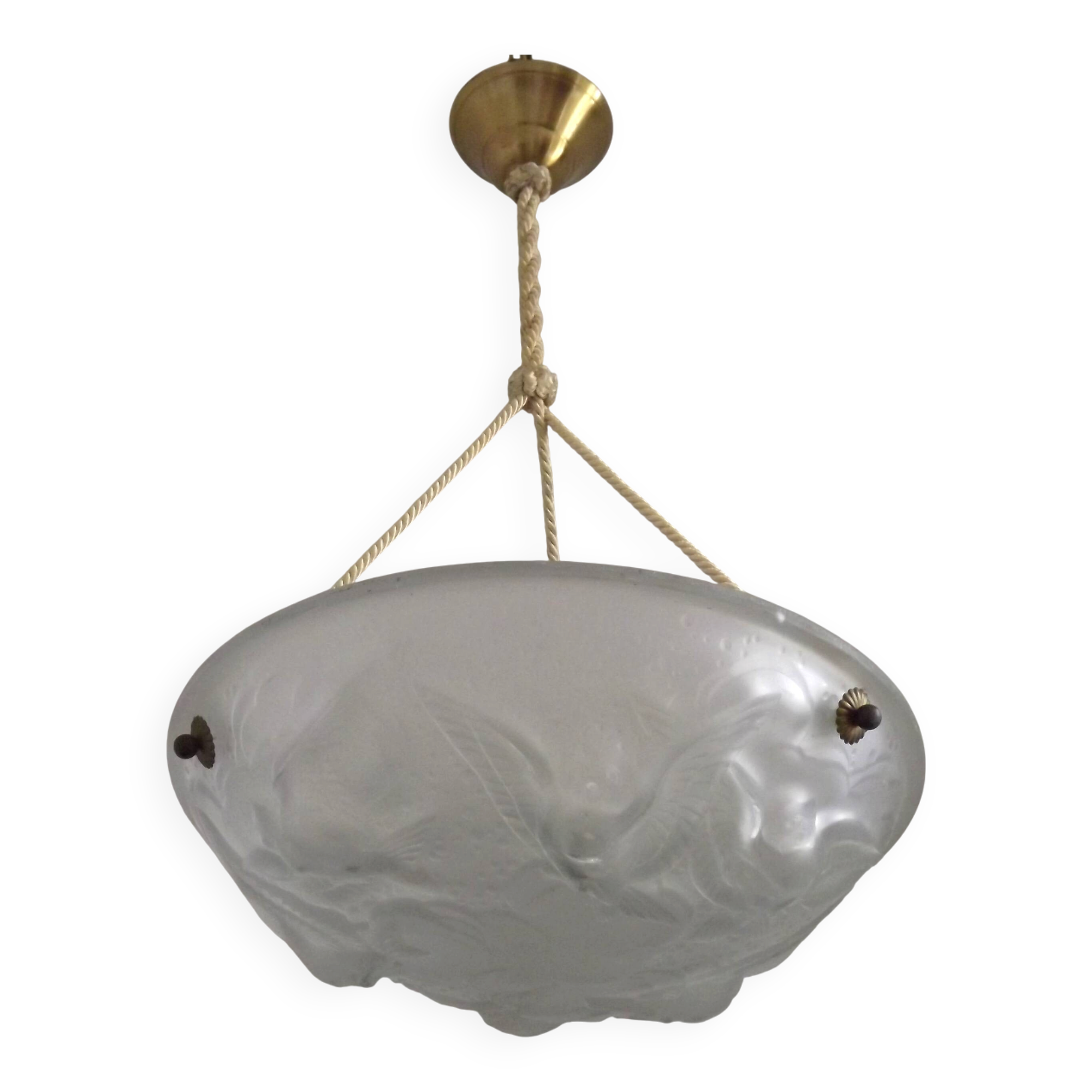 Lustre Art Déco Muller Frères Lunéville avec détail d'oiseau en vol signé