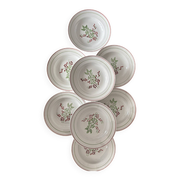 Set of 8 antique deep plates KG Lunéville, floral berry decoration.