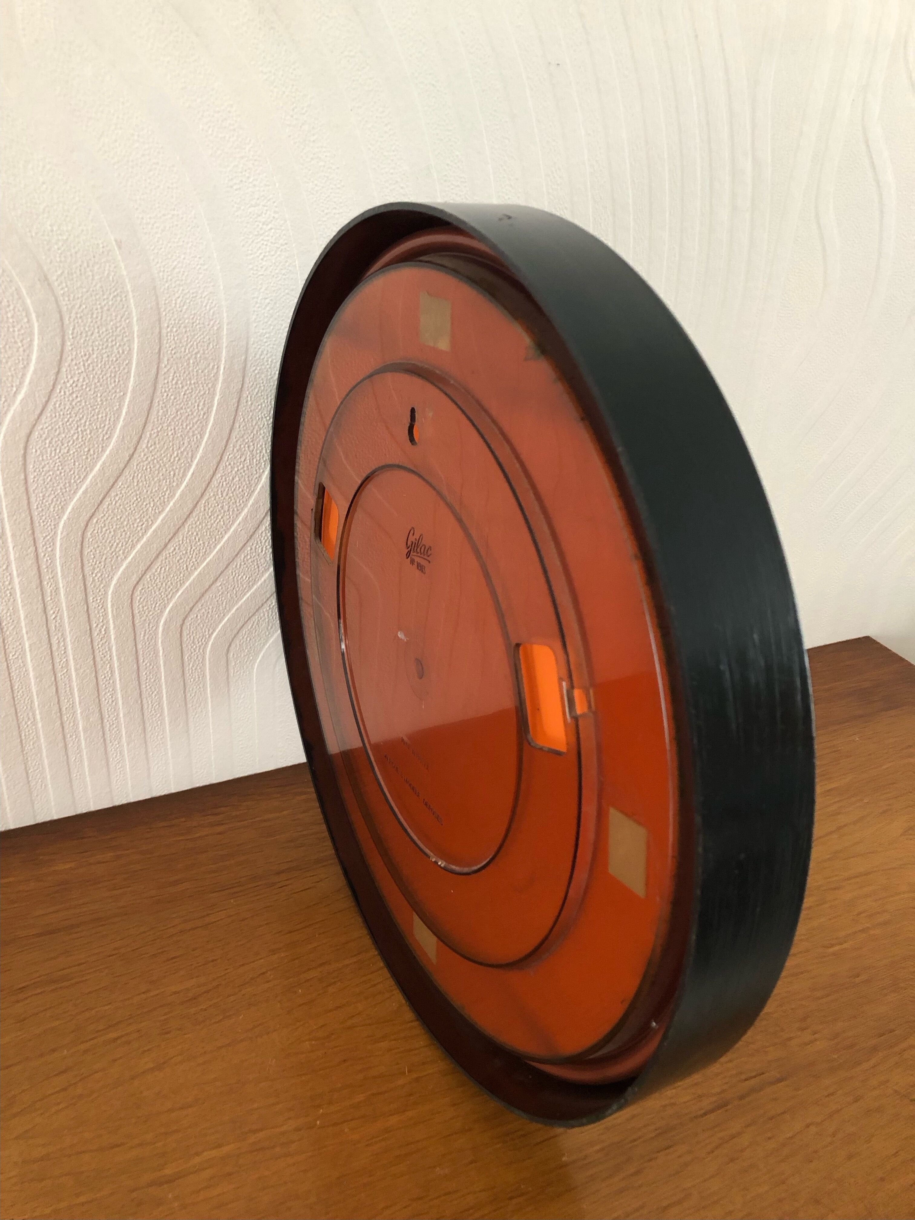 Vintage round mirror in black gilac plastic