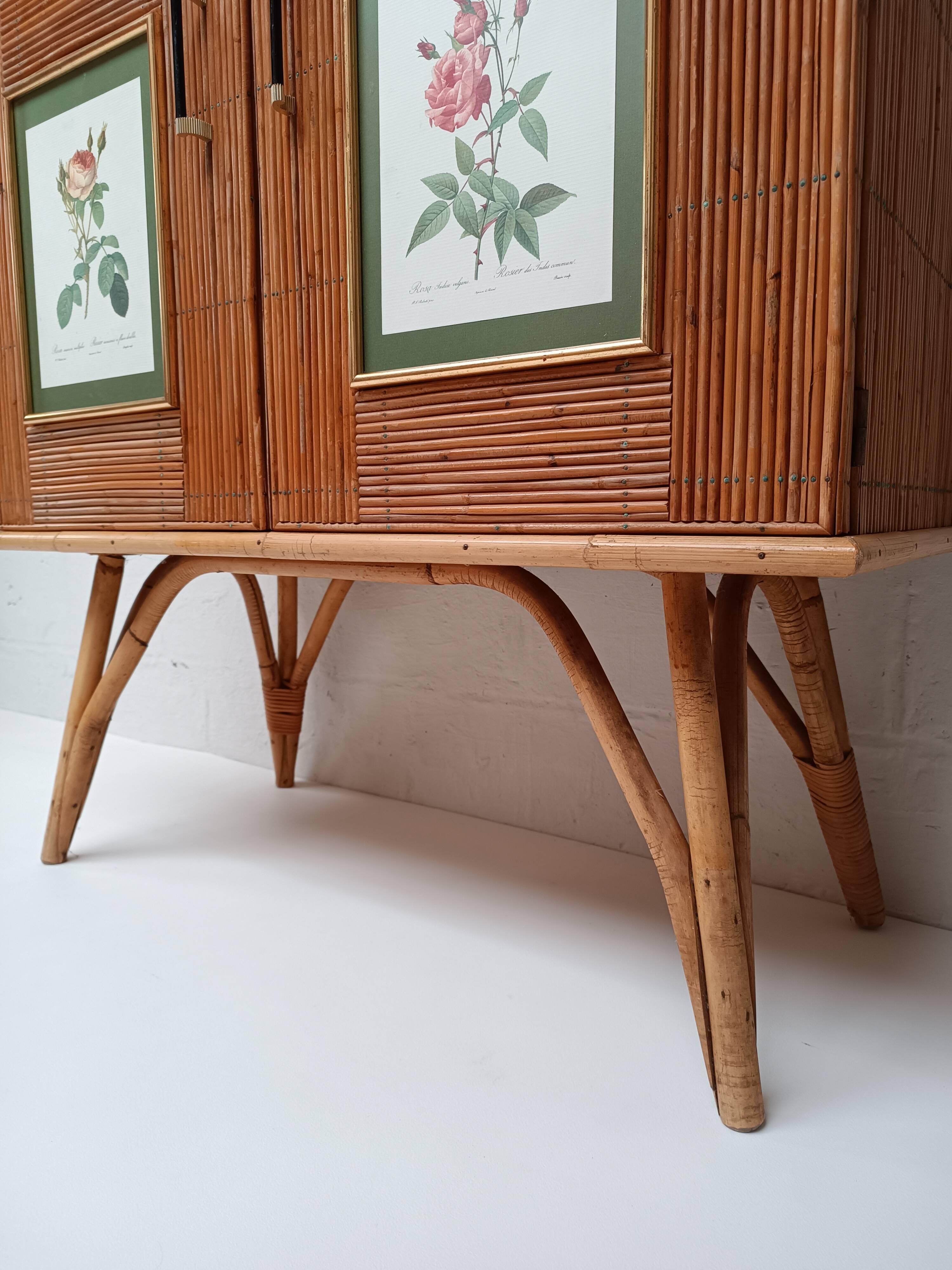 Buffet bambou refendu et rotin années 50/60