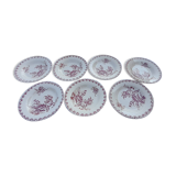7 assiettes creuses  Gien modèle Chardons rouge diam 23,5 cm fin XIX ème