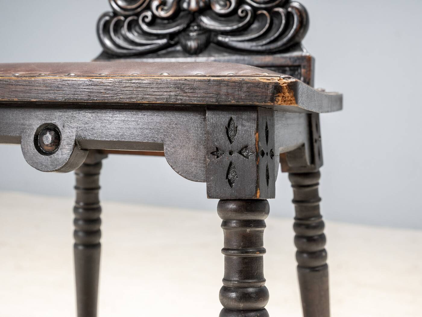 Hand-Carved Chair with Siren Motif, Late 19th Century, Europe