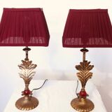 Pair of vintage golden acanthus leaf decorative lamps
