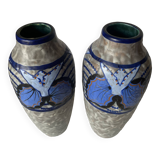 Pair of Papillon vases by Louis Dage art deco