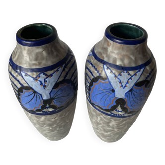 Pair of Papillon vases by Louis Dage art deco