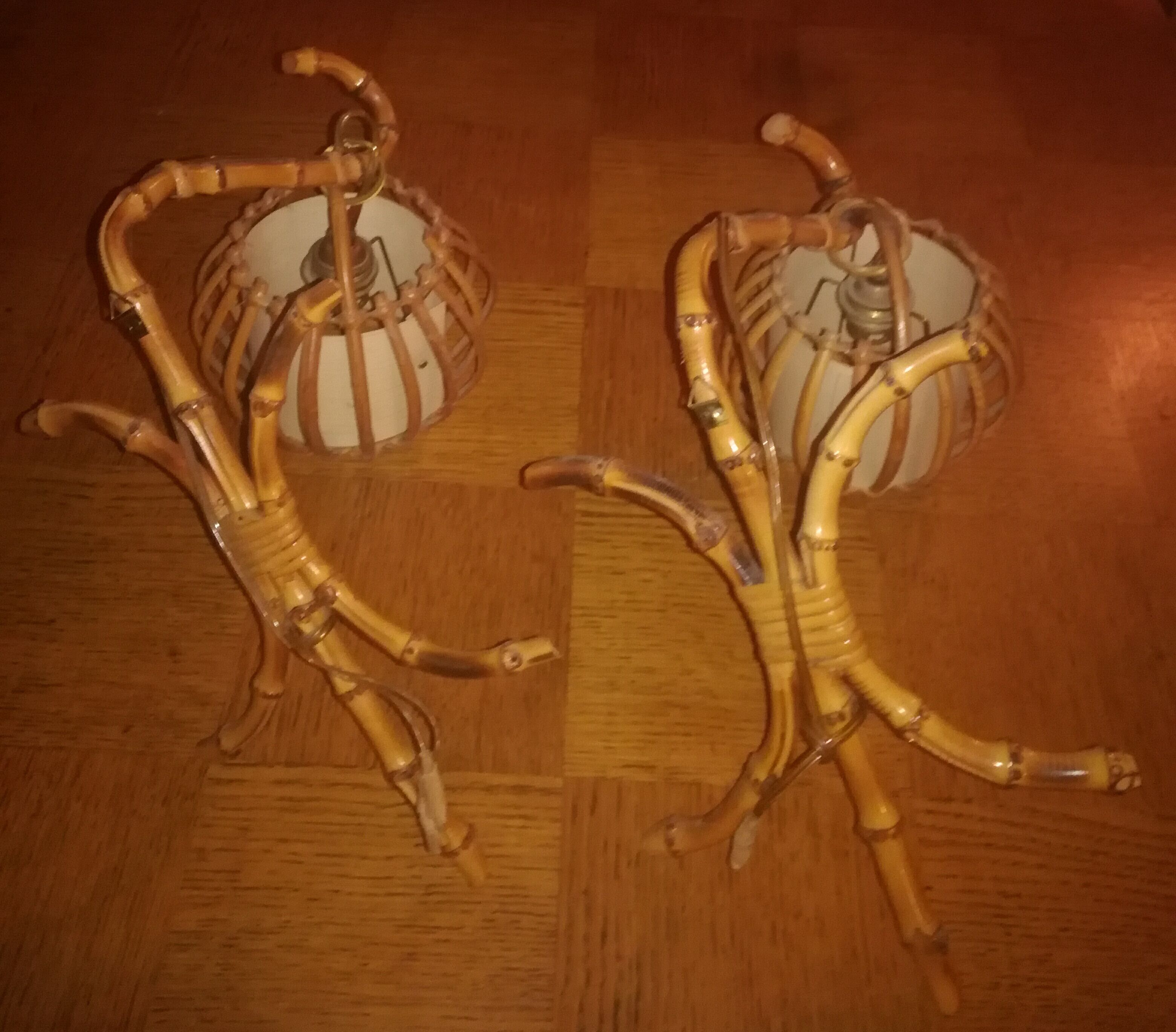 Two rattan wall lamps