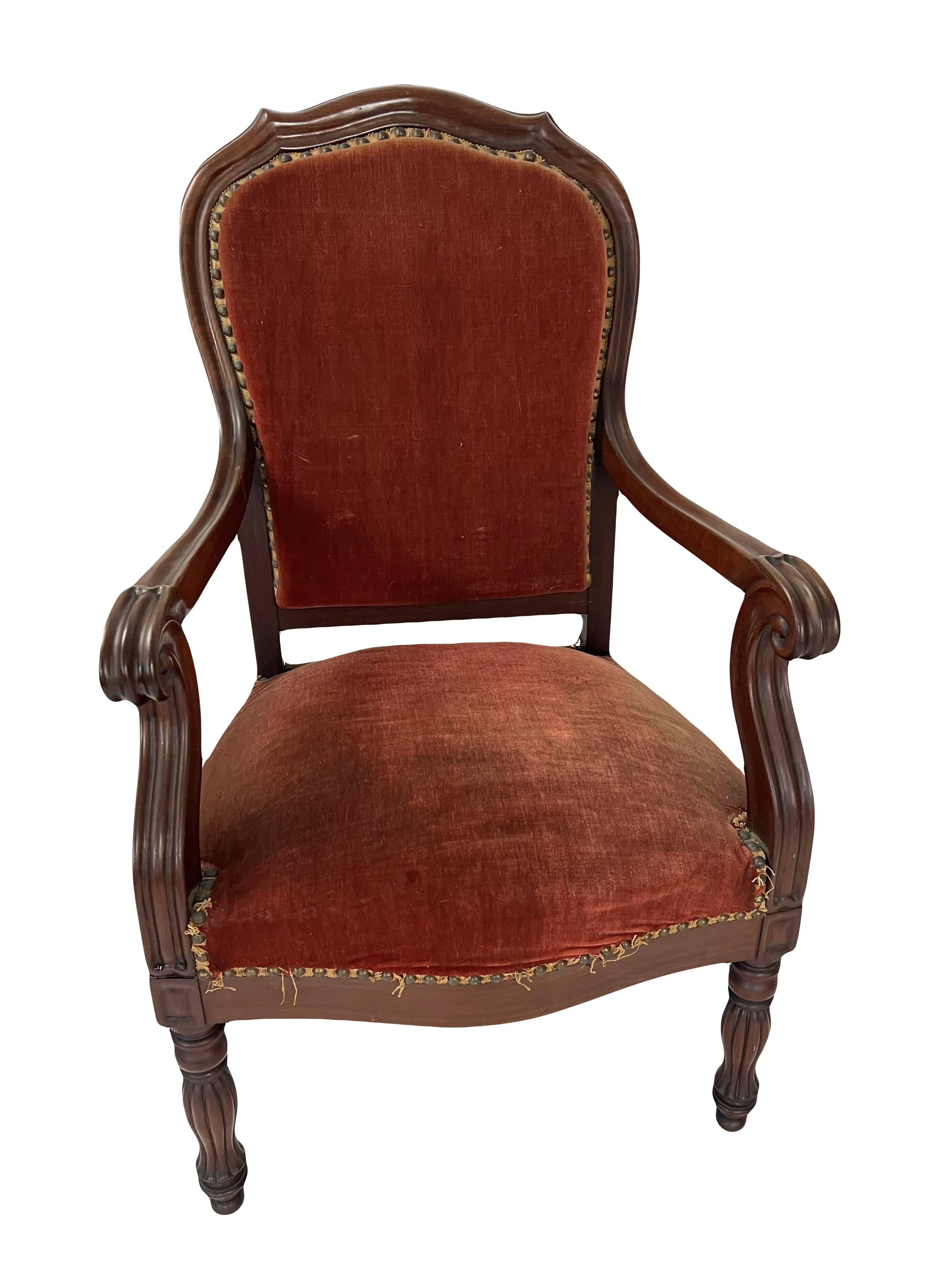 Pair of Louis Philippe armchairs in solid mahogany