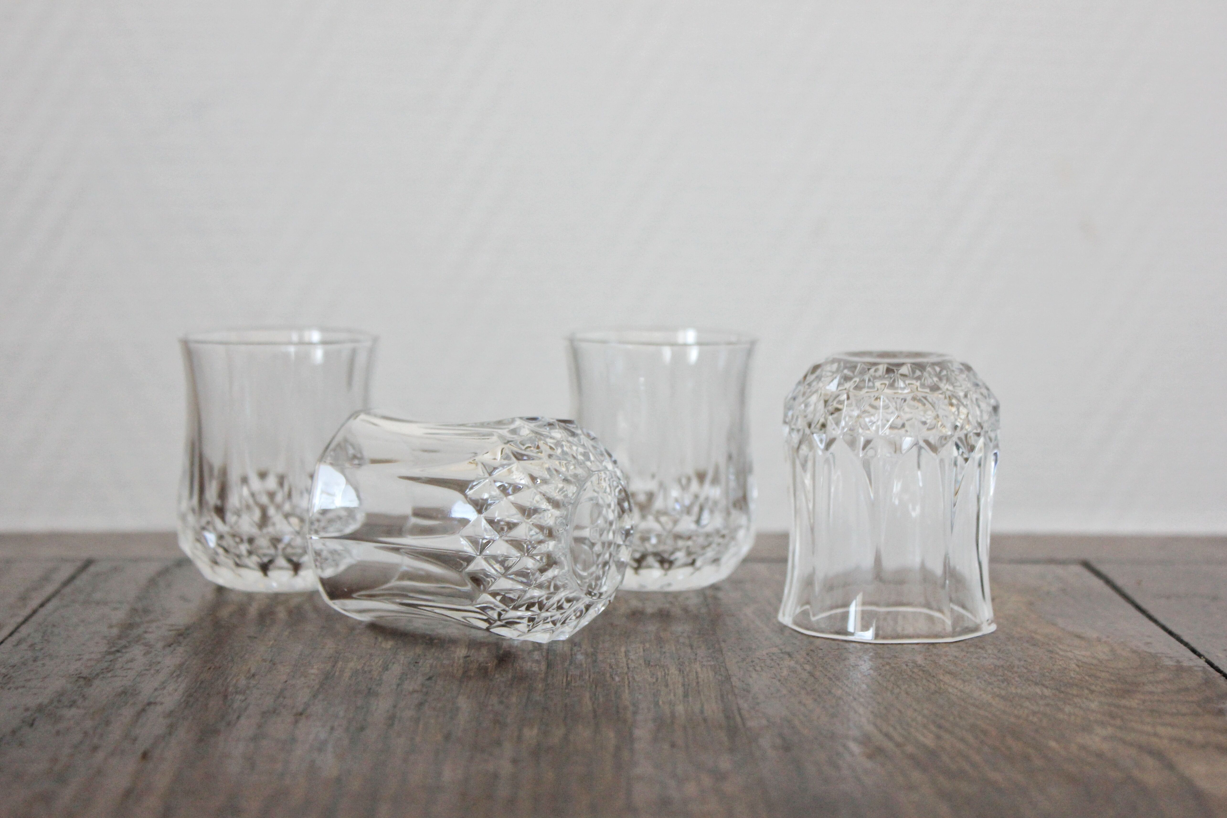 4 glasses with digestive crystal Arques vintage Longchamp model