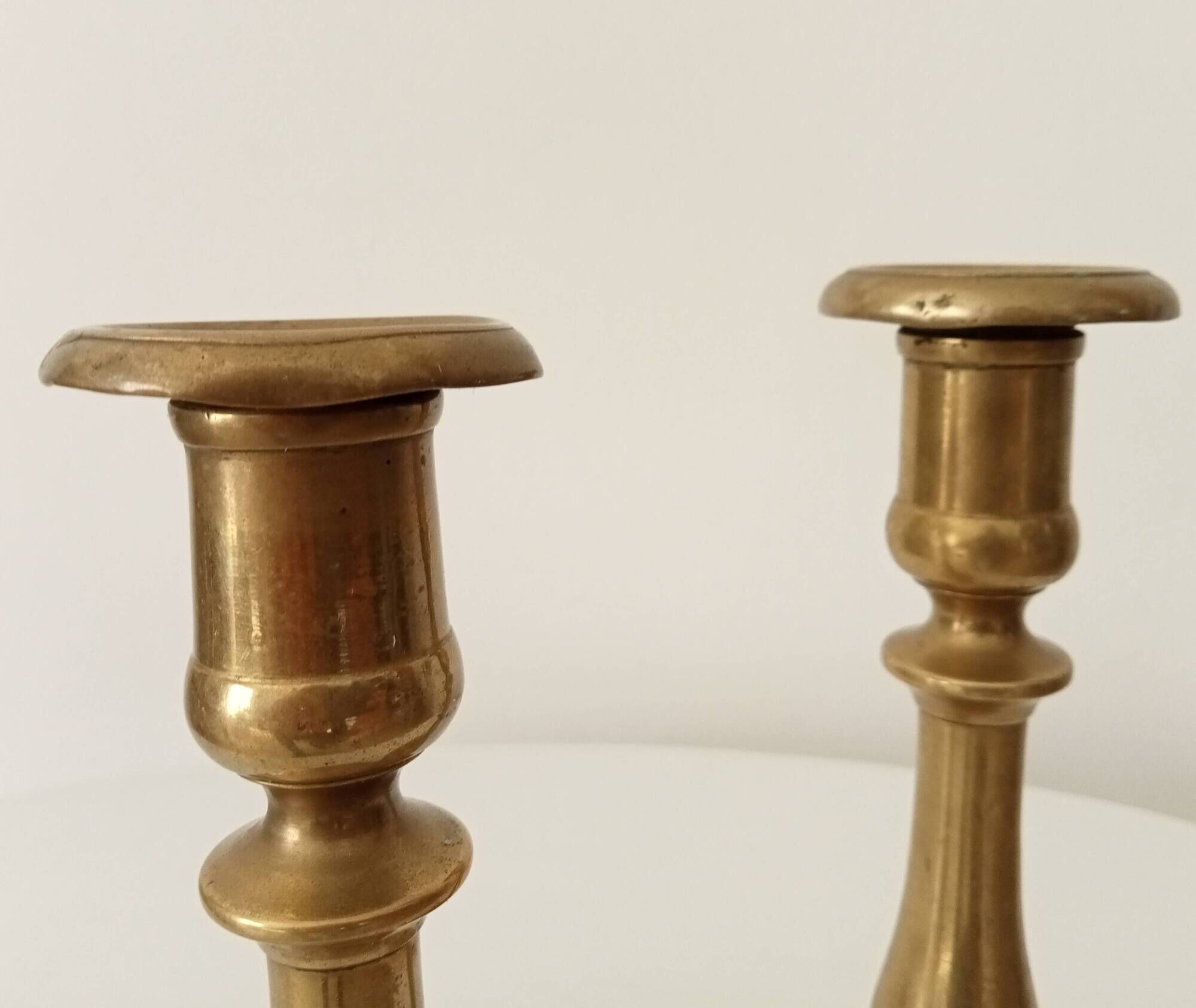 Pair of old candlesticks in solid gilded brass