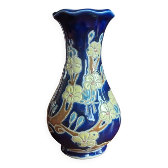 Vase en Terre Cuite Vernissé Vintage Signé Style Longwy