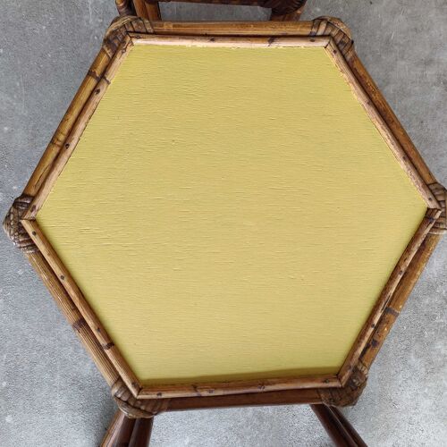 3 tables basses gigognes vintage en rotin forme hexagonale