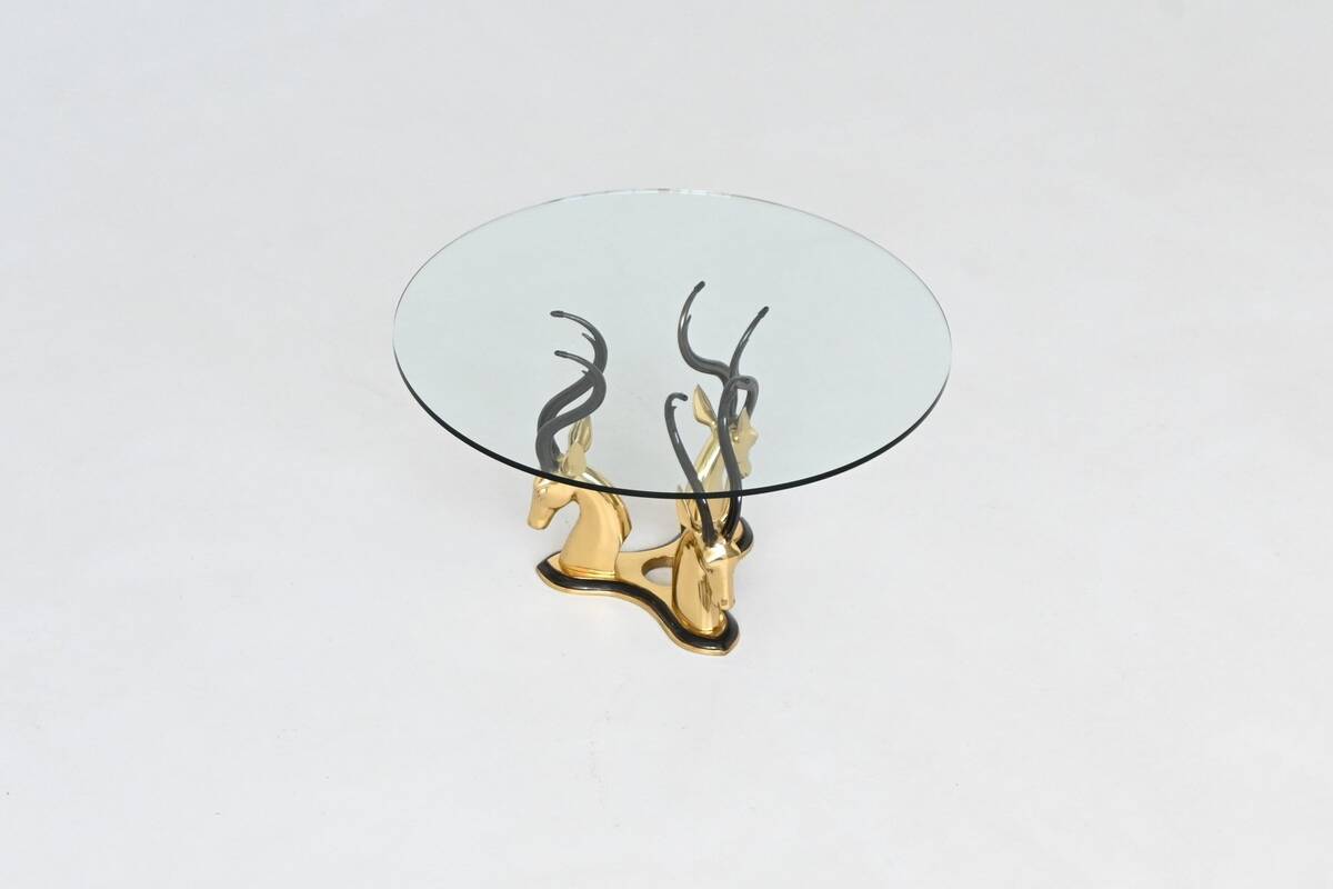 Hollywood Regency style coffee table brass antelope France 1970