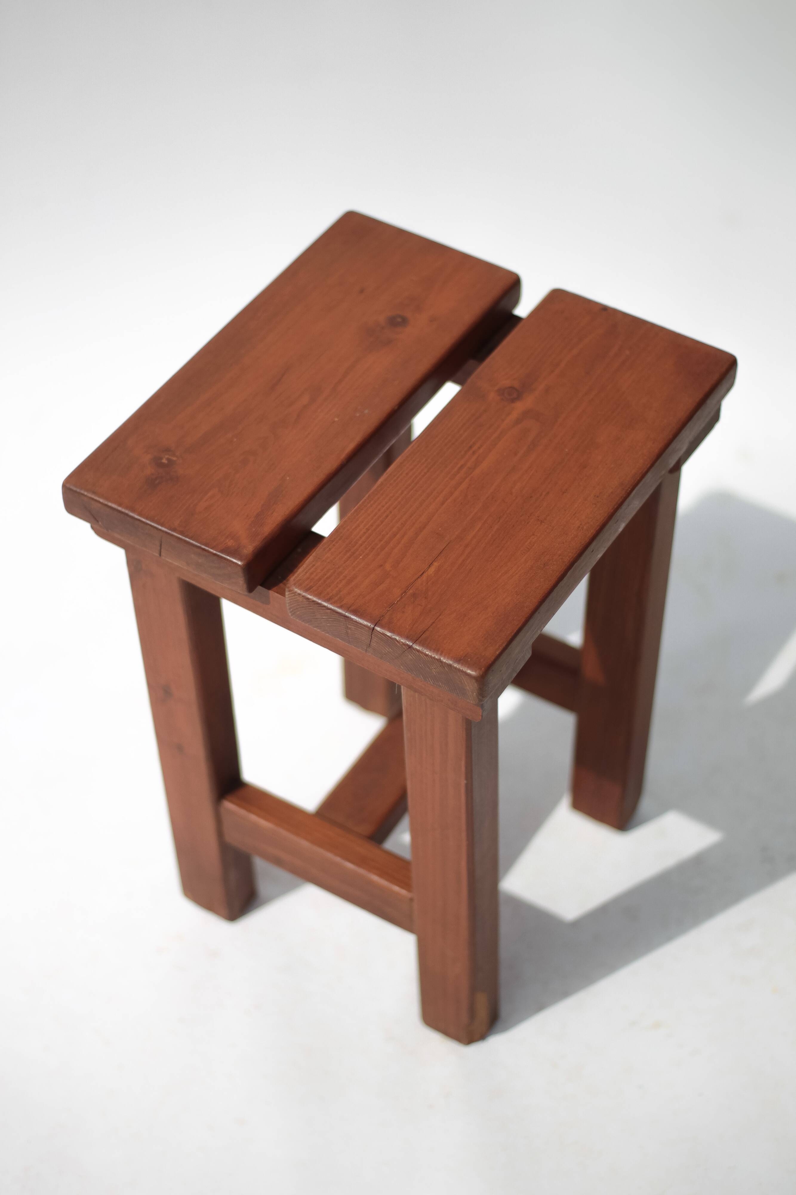 Vintage stool, brutalist pine stool, accent stool