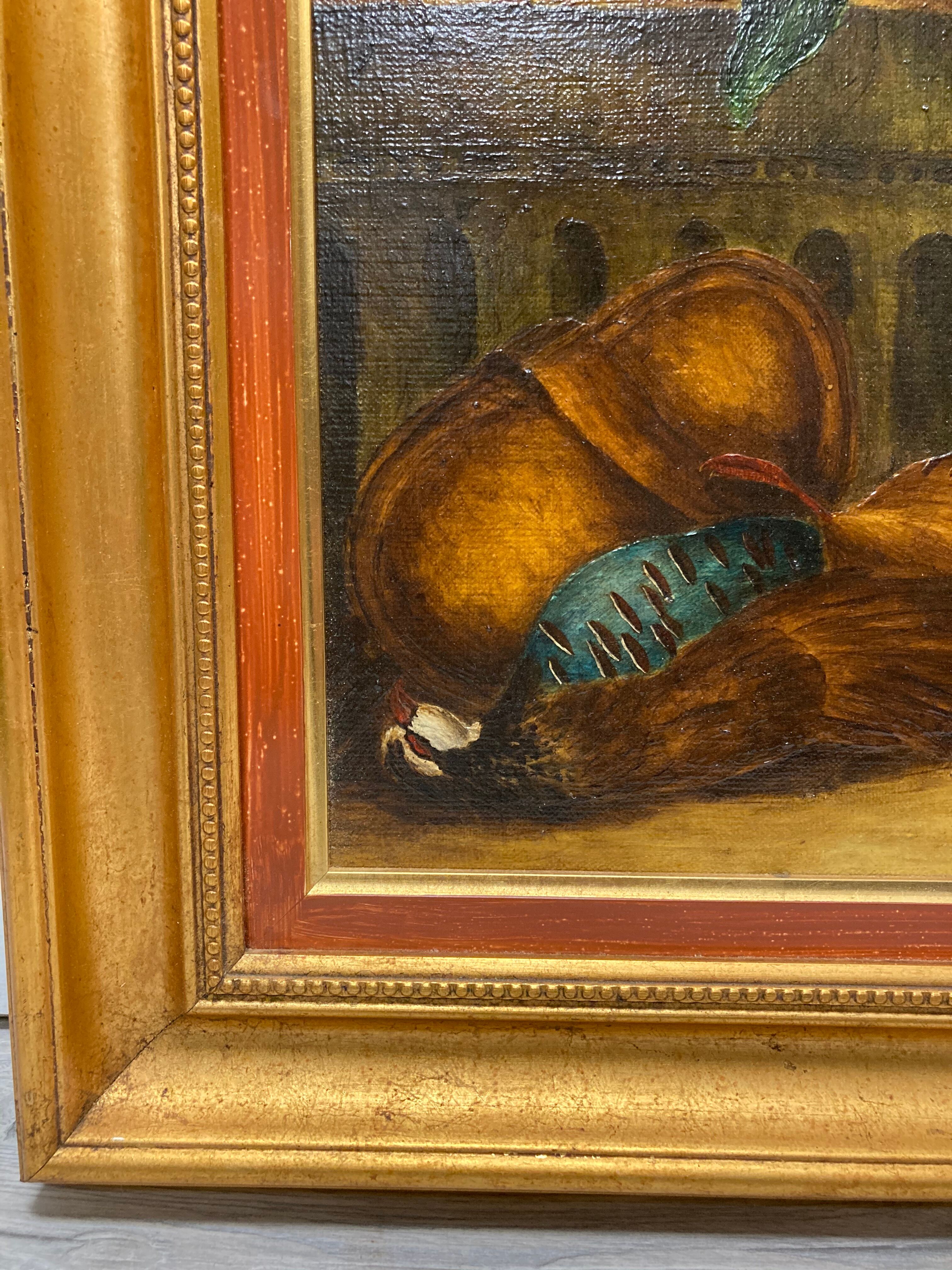 Framed paint with peaches, pears and pheasants