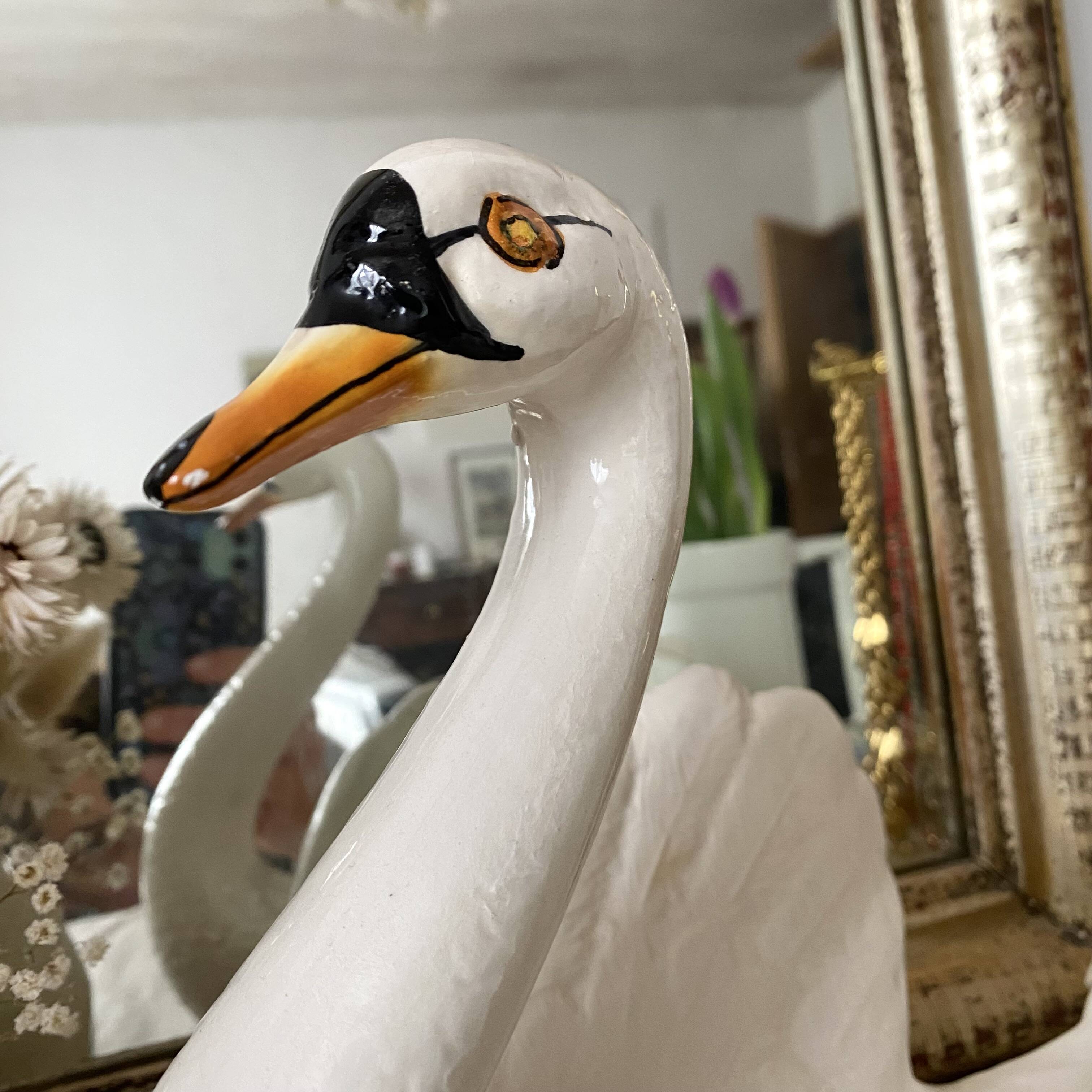Vintage ceramic grand swan, antique carafe.