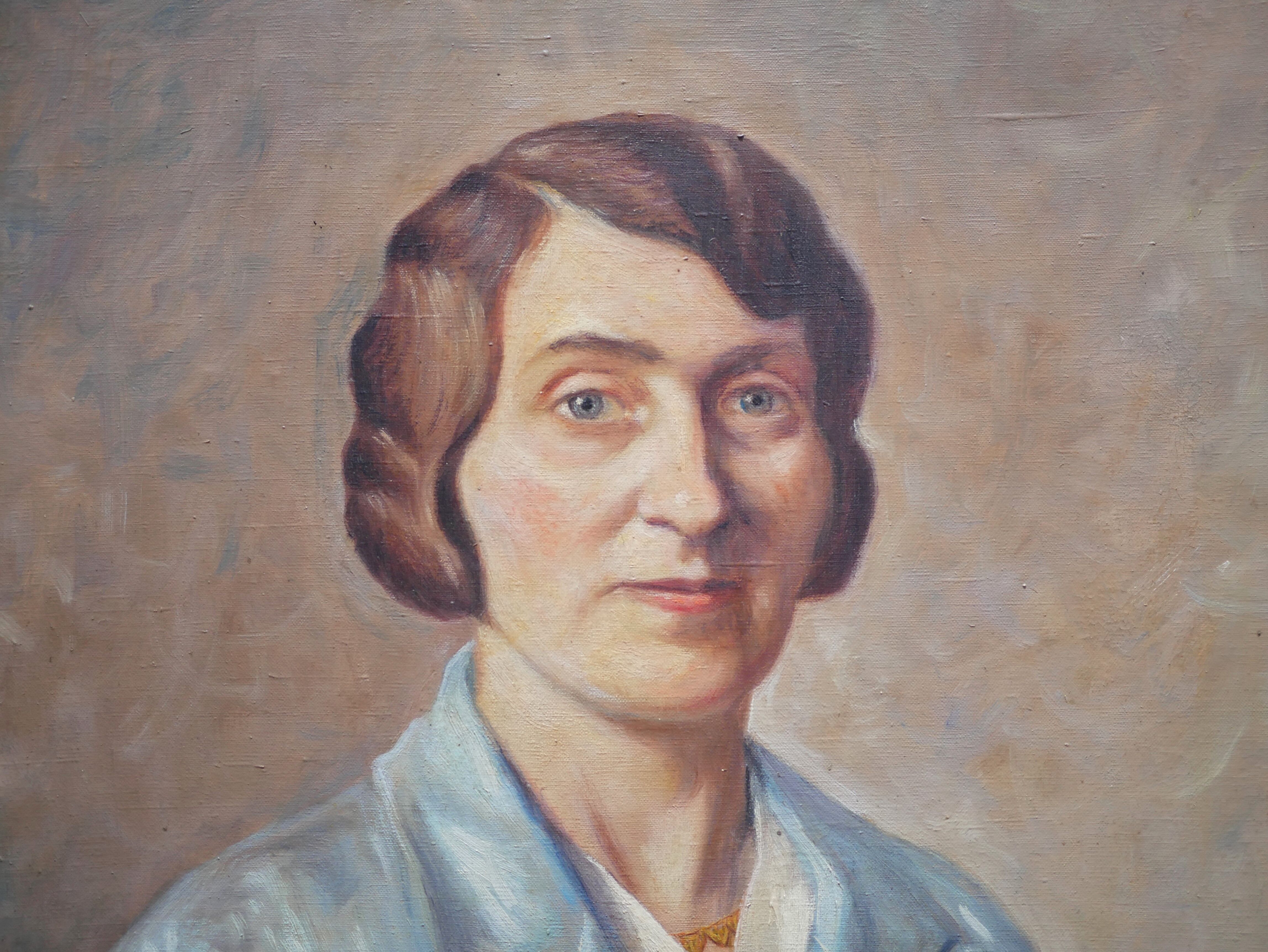 Portrait painting, Painting on old canvas signed Raymond Casez