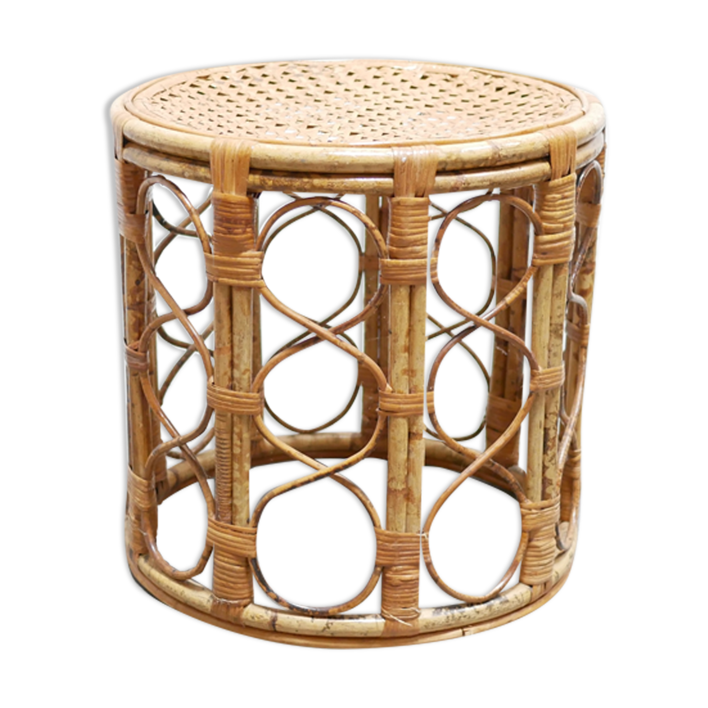 Table d'appoint vintage en rotin et cannage