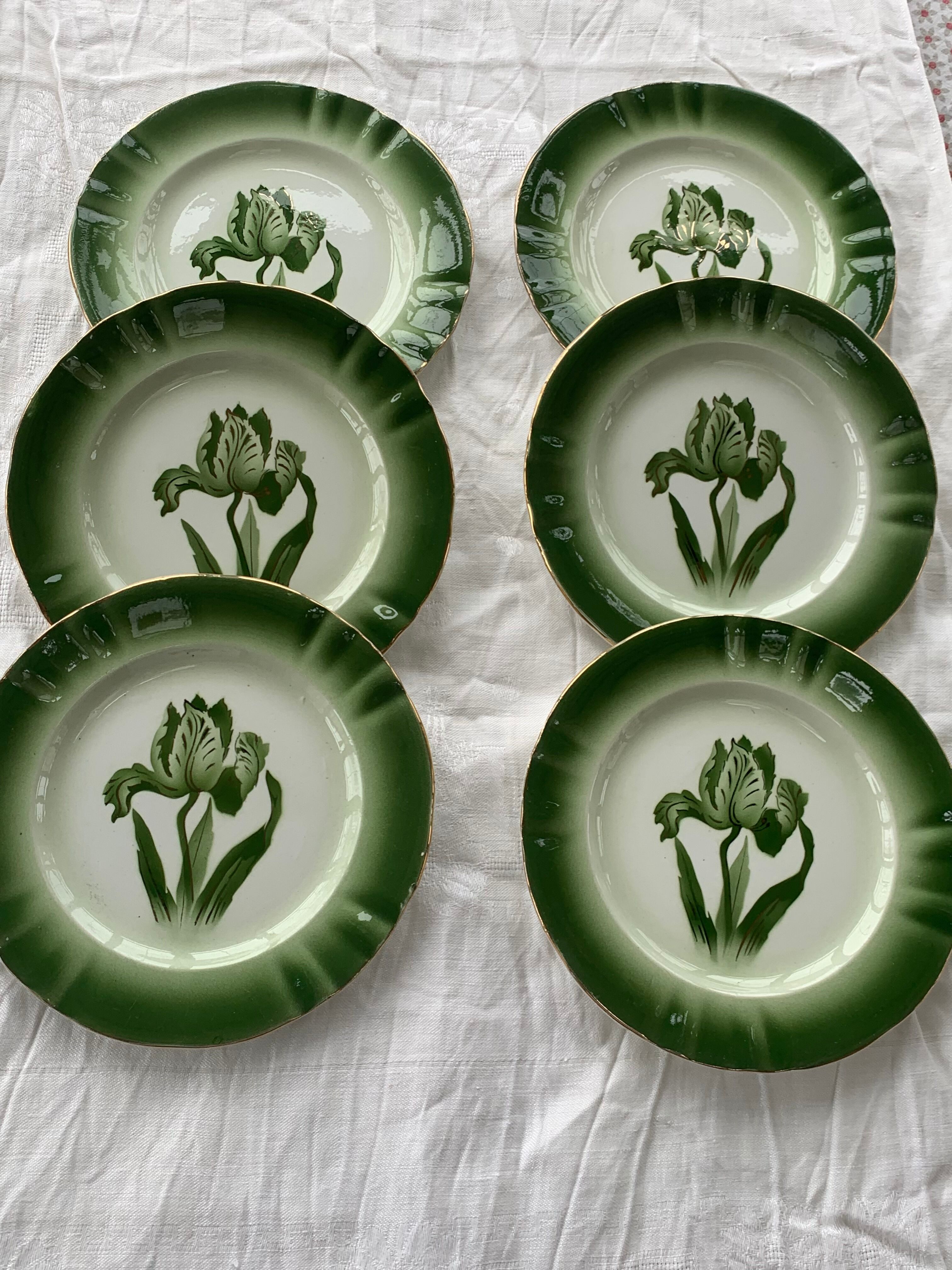 6 flat plates tulip pattern, longwy. Art deco