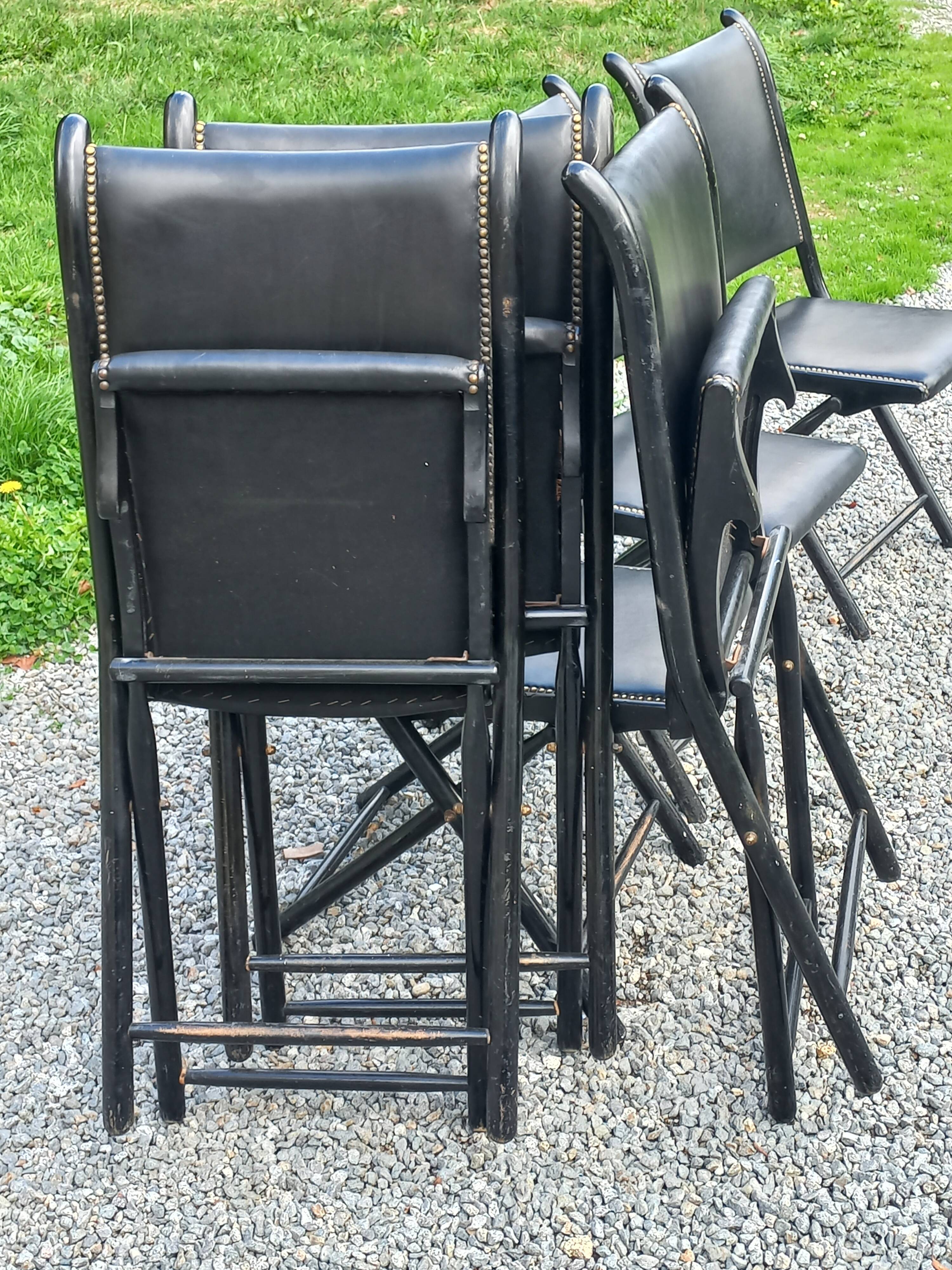 Set of 6 folding chairs, 70s design, 3 leather, 3 moleskin