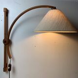 Scandinavian Danish oak wall arc swing lamp, 1970s by Domus