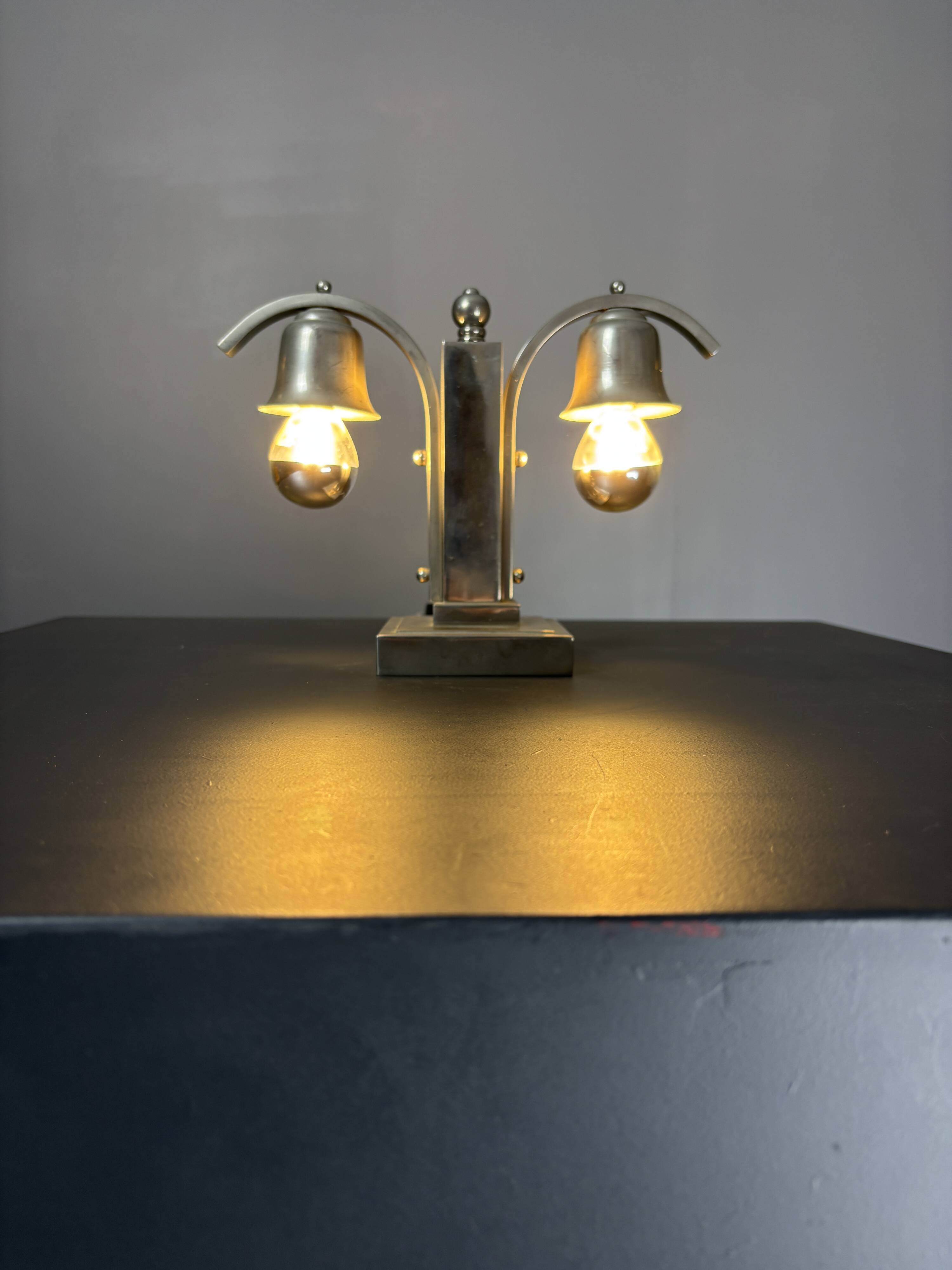 Dutch art deco nickel desk or table lamp, 1930s