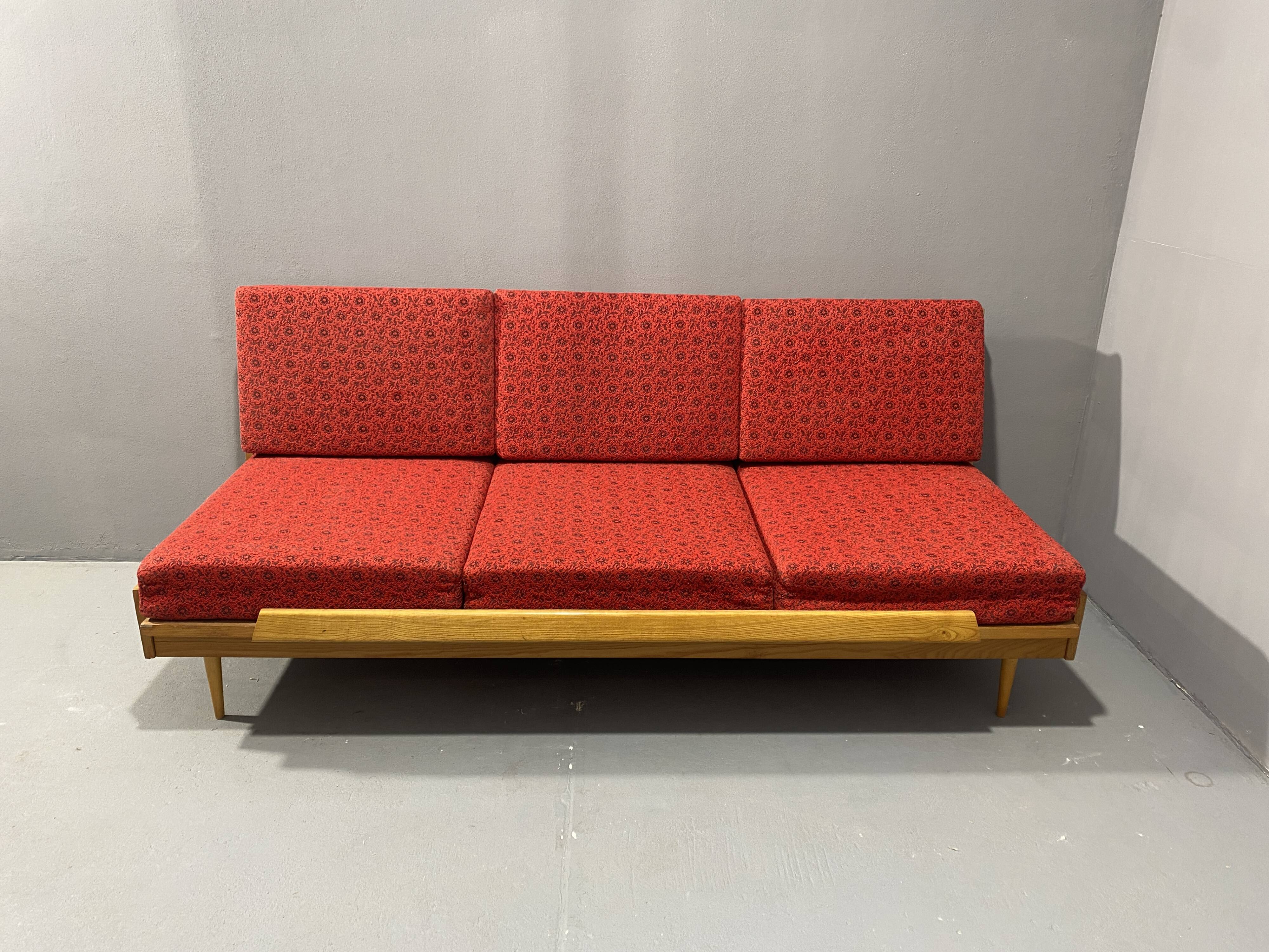 Mid-century folding sofa bed by Drevotvar, 1970s, Czechoslovakia
